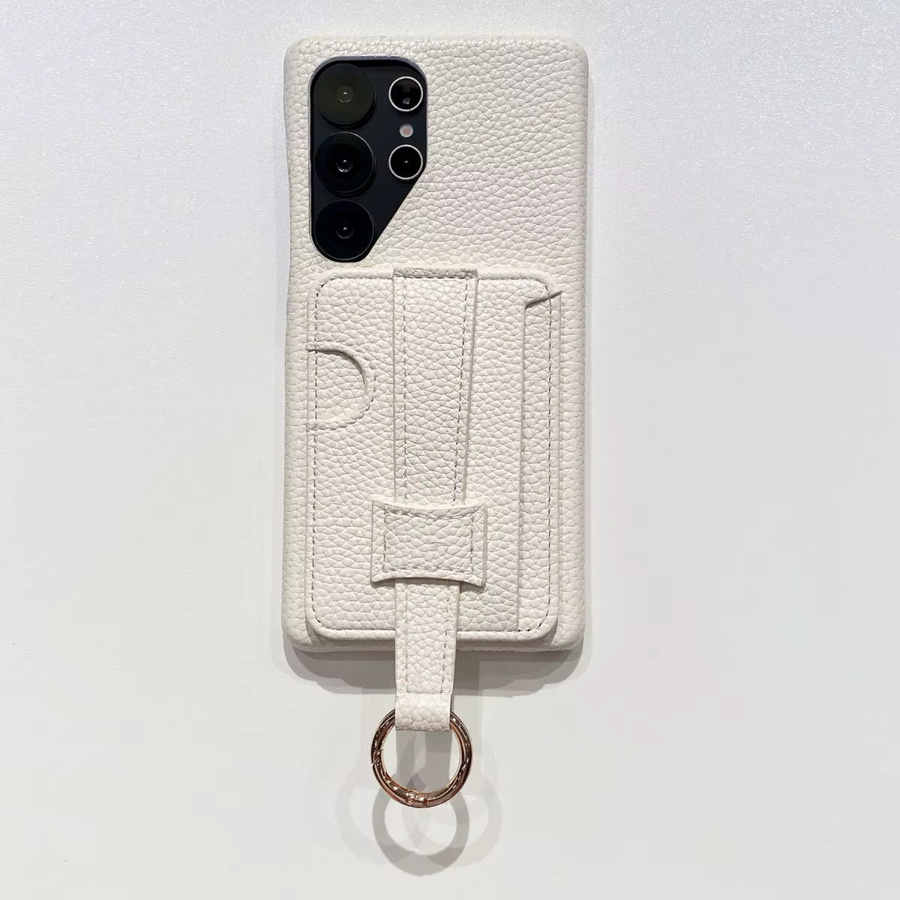 Samsung Galaxy Handyhülle aus PU Leder mit Litschi-Muster und Kartenhalter in Weiß inklusive Handgelenkstrap - Bild 4