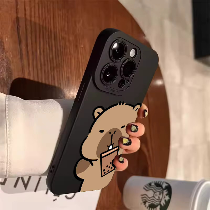 Apple iPhone Handyhülle mit süßem Cartoon Capybara Print und Angel Eye Design in Schwarz für iPhone 7 bis iPhone 17 Pro Max Modelle - Bild 4