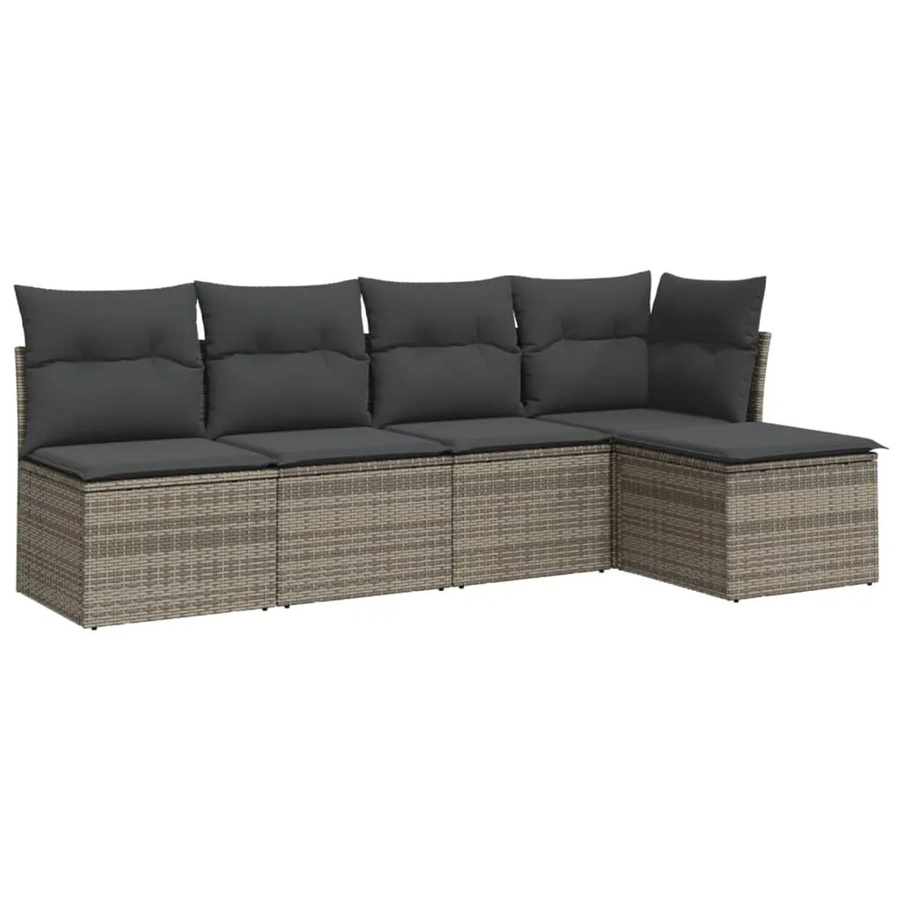vidaXL 5-tlg Garten-Sofagarnitur in L-Form aus Poly Rattan mit Kissen und Ottoman, Grau - Bild 2