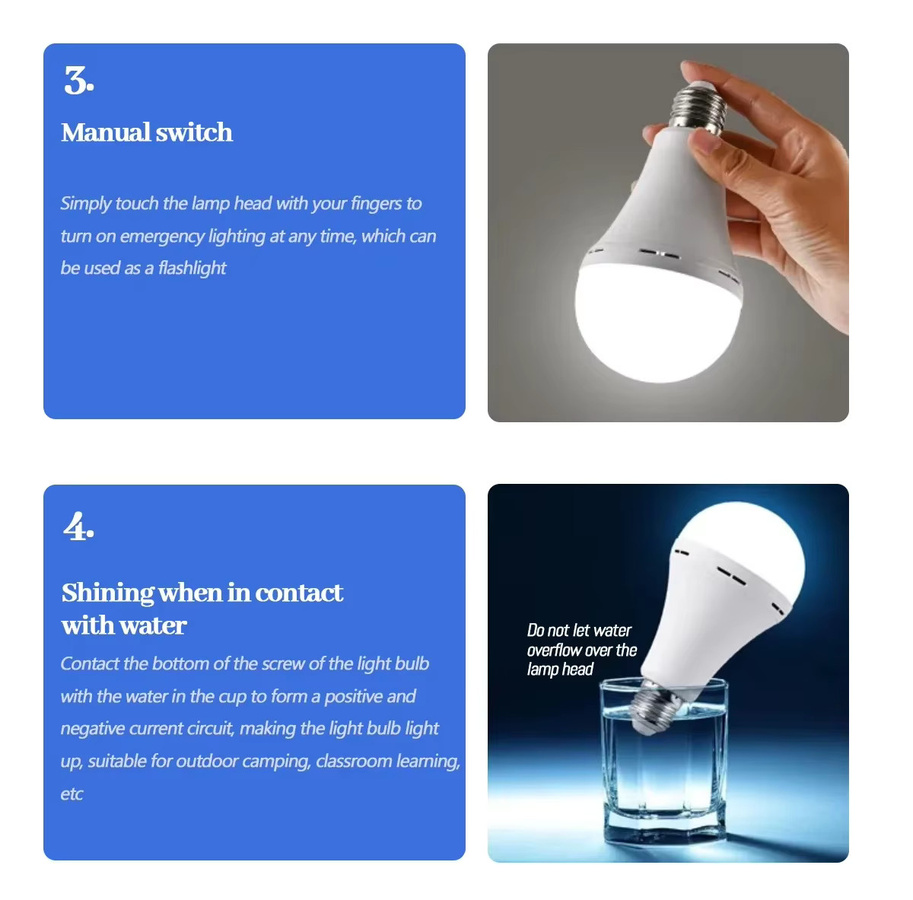 Wiederaufladbare LED Notfall-Glühbirne E27 7W 220V mit 1500mAh Akku in Weiß - Bild 2
