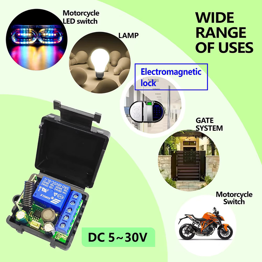 SLMPLEFUN RF 433 MHz Drahtlose Fernbedienung mit 500 m Reichweite, DC 5 V 12 V 24 V 30 V Relais Modul für elektromagnetische Schlösser, Lampen und LED - Bild 2
