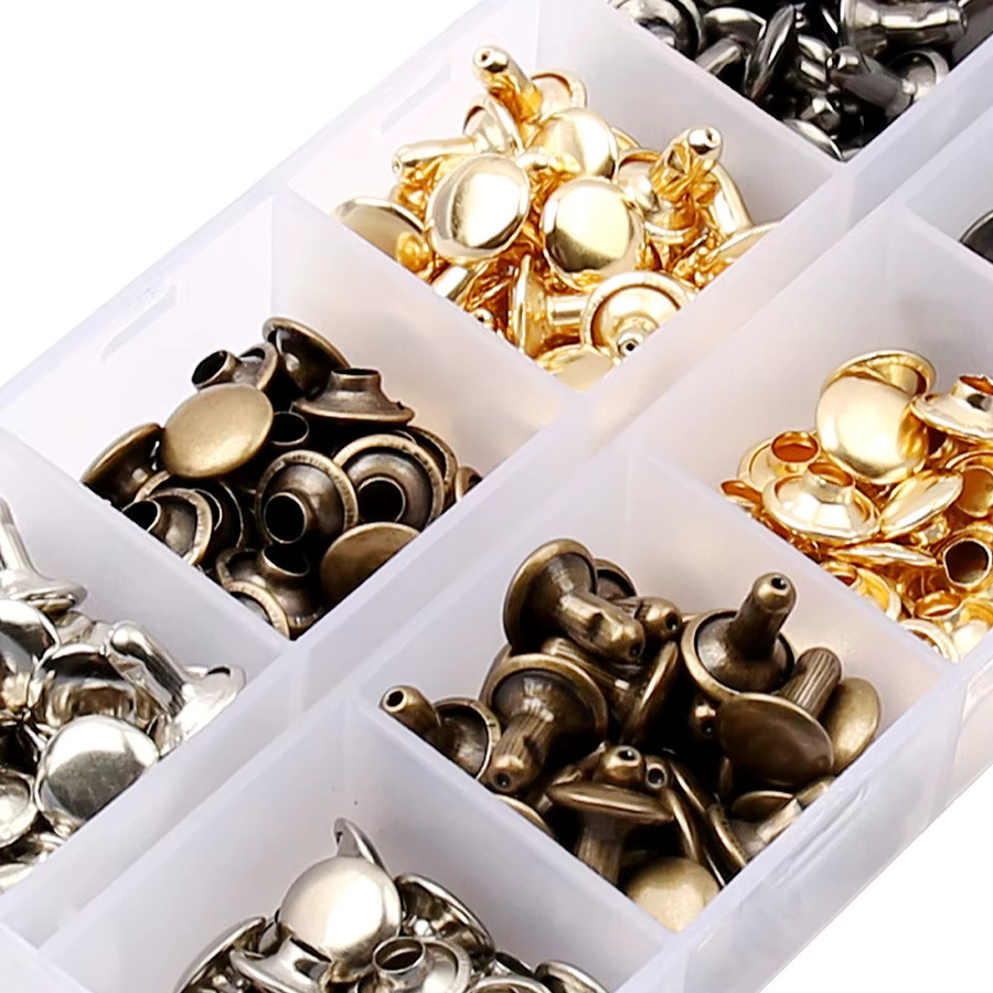 WORTHOFIRST Kupfer-Doppelkappen-Nieten in Gold, runde Nieten mit Werkzeug für Lederarbeiten, Schuhe, Taschen und Kleidung, Durchmesser: 8 mm - Bild 2