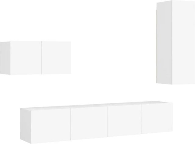 vidaXL 4-teiliges TV-Schrank-Set modern in Weiß aus Holzwerkstoff für das Wohnzimmer, wandmontiert - Bild 1