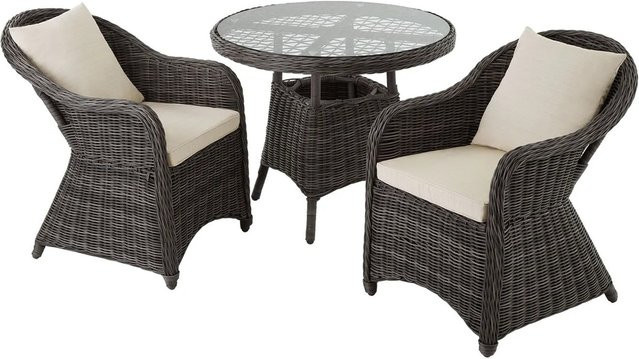 tectake Polyrattan Sitzgruppe mit Aluminiumgestell und Glasplatte in Grau, wetterfest für Garten, Terrasse oder Balkon, B/T/H: 71 x 60 x 84 cm - Bild 2