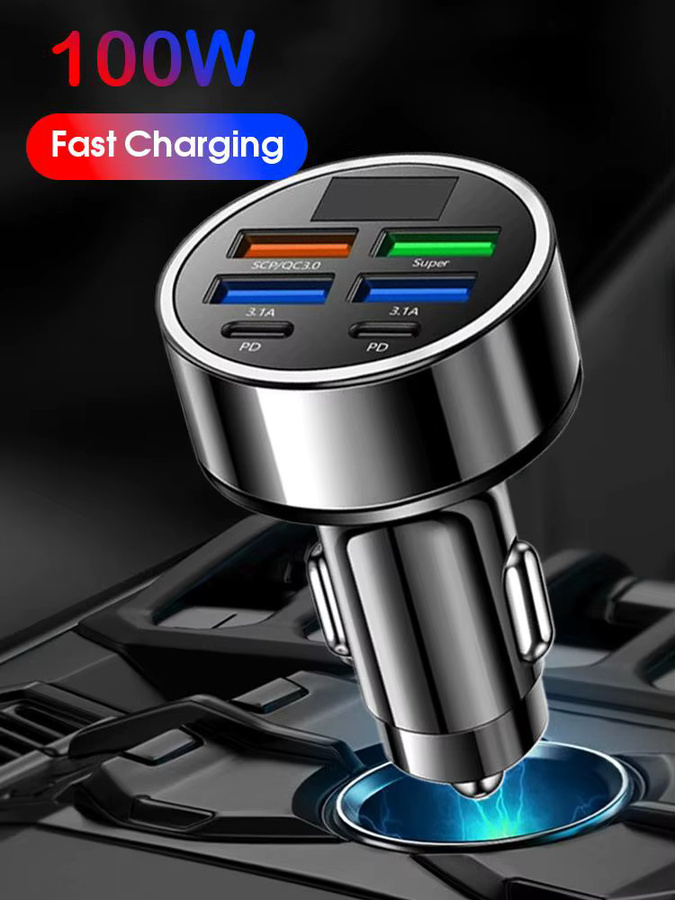6-in-1 Autoladegerät mit 66 W PD und QC3.0 Schnellladefunktion, Digitalanzeige, Schwarz - Bild 5