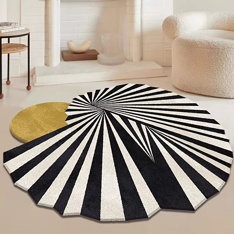 VIKAMA Teppich mit schwarz-weißem Radial-Optik-Design für Wohnzimmer und Schlafzimmer - Bild 2