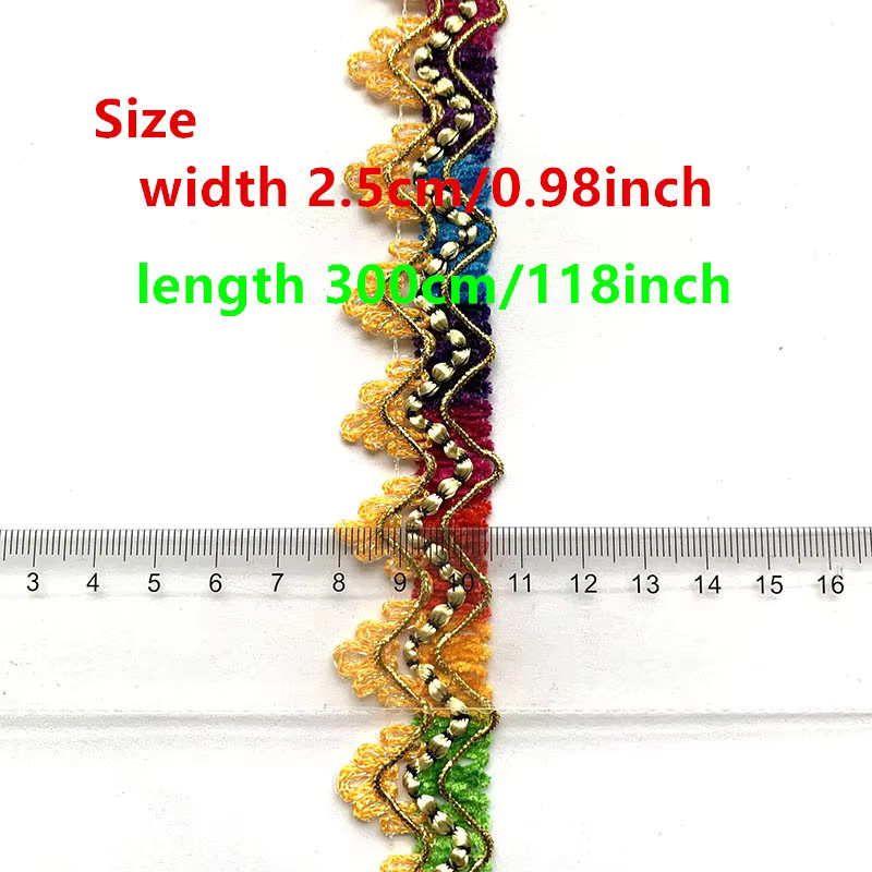 Handgefertigte Spitzenborte in Gold und Grün mit Perlenstickerei für DIY-Näharbeiten und Dekoration, 3 m pro Packung - Bild 3