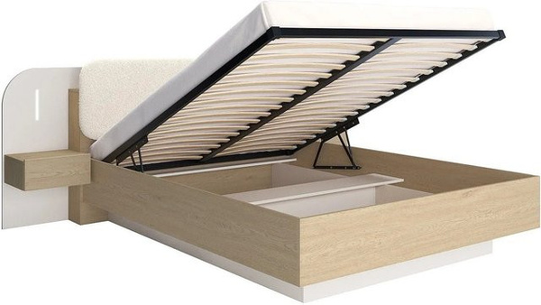 Lyorima Bett mit Bettkasten in Beige mit Unterbettbeleuchtung und Lift-up-Funktion, B/T/H: 160 x 200 x 223 cm