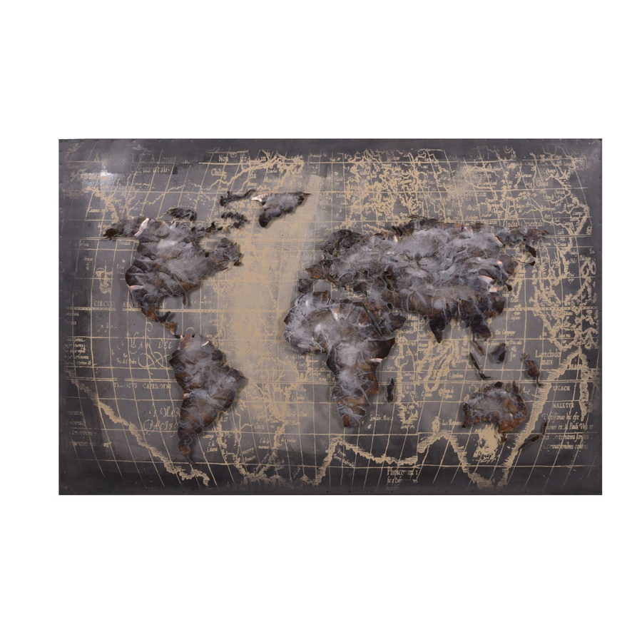 DELUKE 3D-Metallbild Weltkarte in Grau aus Stahl, B: 120 cm, H: 80 cm, Tiefe: 5 cm - Bild 2