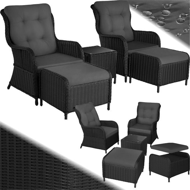 tectake Aluminium Rattan Sitzgruppe für 2 bis 4 Personen in Anthrazit mit Sicherheitsglasplatte und Polstern - Bild 1