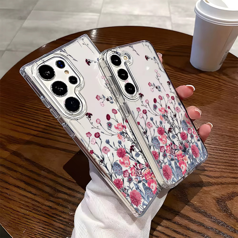 Stoßfeste Silikon Handyhülle mit Blumenmuster für Samsung Galaxy S25 Ultra, S24 Plus, S23, S22 und S20 FE, transparent - Bild 2