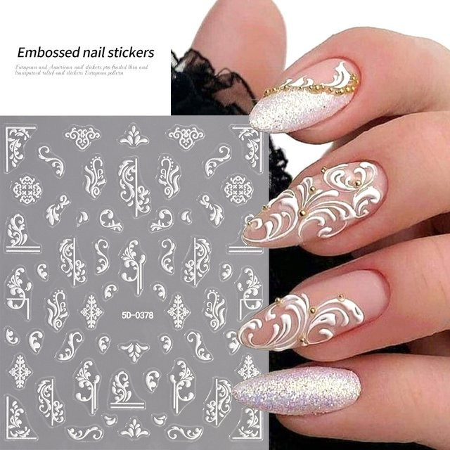 MAFANAILS Nail Art Aufkleber, Weiße Spitze Blume, 5D Geprägt - Bild 1