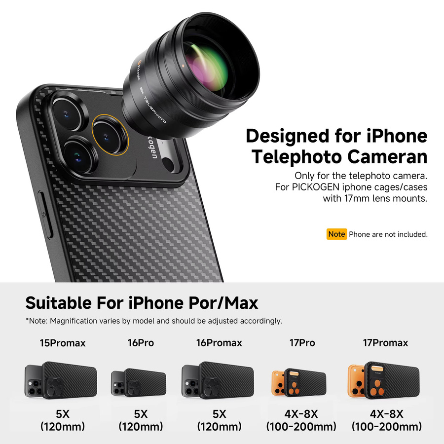 PICKOGEN 2X Konverter mit Makro-Objektiv und Teleobjektiv für Handykameras, kompatibel mit speziellen Handyhüllen für iPhone 15 Pro Max und iPhone 16 Pro Max, Schwarz - Bild 6