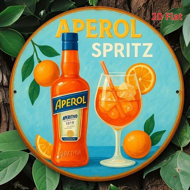 Aperol Spritz Logo-Schild aus Metall in Vintage-Design, mehrfarbige Wandkunst für deine Hausbar, B/H: 20 x 20 cm - Bild 1