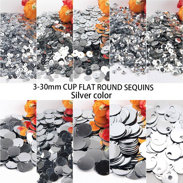Silberne runde Pailletten aus PVC mit großem Loch für DIY Nähen, Basteln und Schmuckherstellung, Durchmesser: 3-30 mm - Bild 1