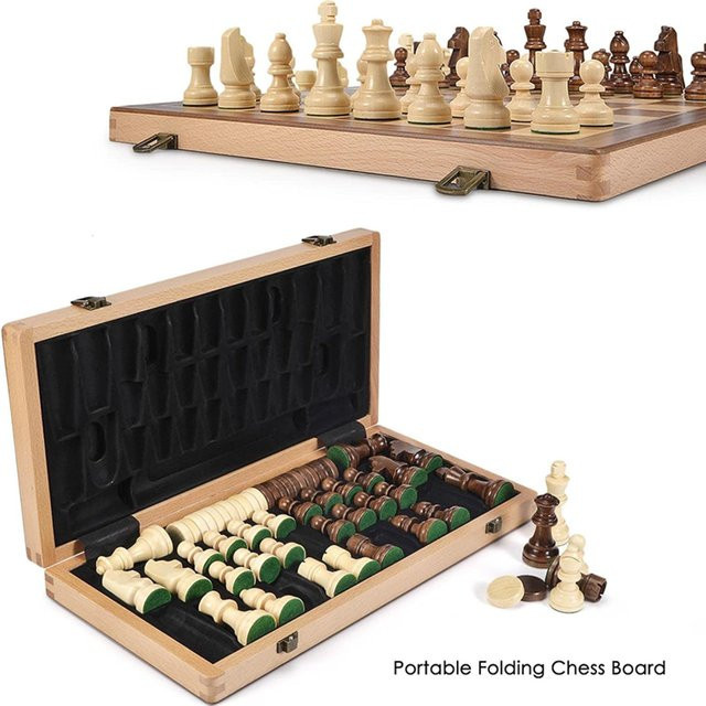 Yernea Schach- und Dame-Spiel, Holz, 2-in-1 Brettspiel - Bild 1