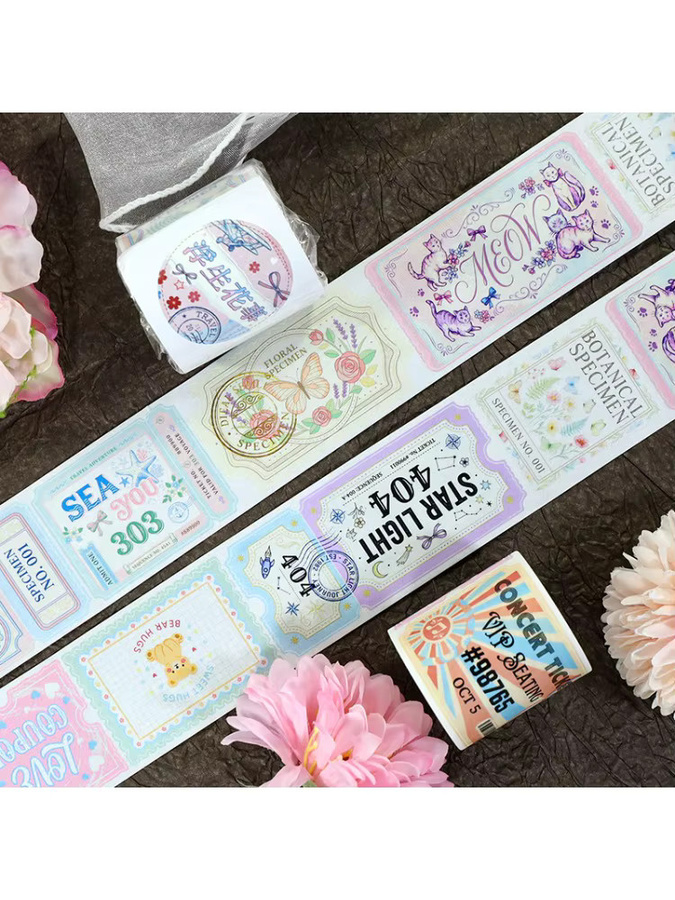 Dekoratives Washi-Tape mit Blumen-Motiv und 3D-Kristalltinte, vorgeschnittenes Etiketten-Abdeckband in Multicolour für Scrapbooking und Planer, 2 m pro Rolle - Bild 7