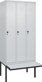 C+P Spind Classic PLUS Garderobenschrank mit Sitzbank, 3 Abteile, Lichtgrau, B/T/H: 2120 x 900 x 815 cm - Bild 1