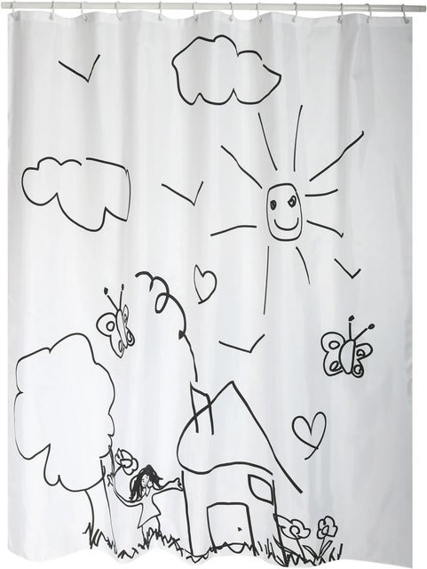 MSV Duschvorhang Kindergarten aus Polyester, Weiß-Schwarz, B: 180 cm, H: 200 cm - Bild 1