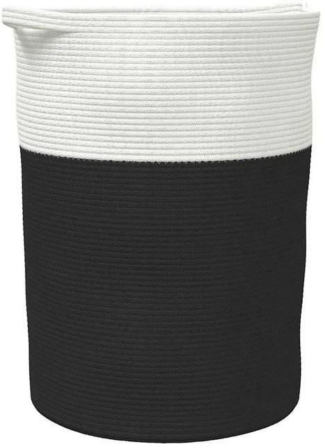 vidaXL Aufbewahrungskorb aus Baumwolle in Schwarz und Weiß mit Griffen, faltbar, B: 49 cm, H: 65 cm - Bild 1