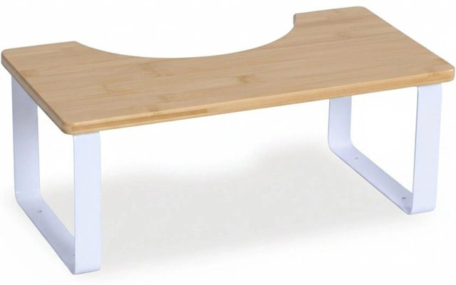 Relaxdays Toilettenhocker aus Bambus und Metall in Natur und Weiß, rutschfest, B/T/H: 44,5 x 23 x 18 cm - Bild 1