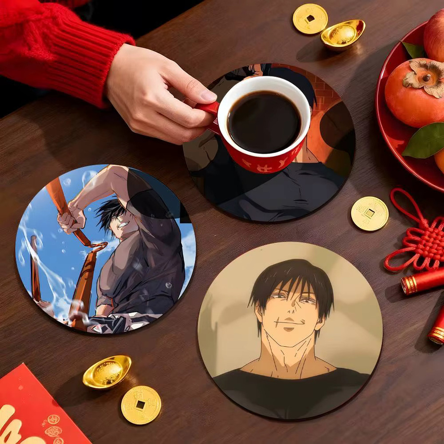 Holzuntersetzer TOJI F-FUSHIGURO mit Farbdruck, runde Tassenunterlage für Heim und Schreibtisch, Mehrfarbig - Bild 3