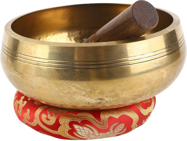 Aimo Tibetisches Klangschalen-Set in Gold mit handgefertigter Metall-Klangschale und Kissen, Durchmesser: 20,5 cm - Bild 1