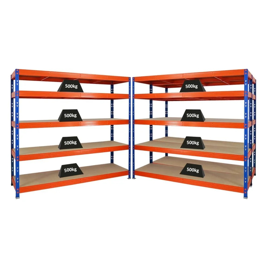 PROREGAL Rhino Schwerlastregal Set aus 3 Stück, Blau/Orange, 5 Ebenen mit Spanplatten, H x B x T: 180 x 200 x 60 cm - Bild 2