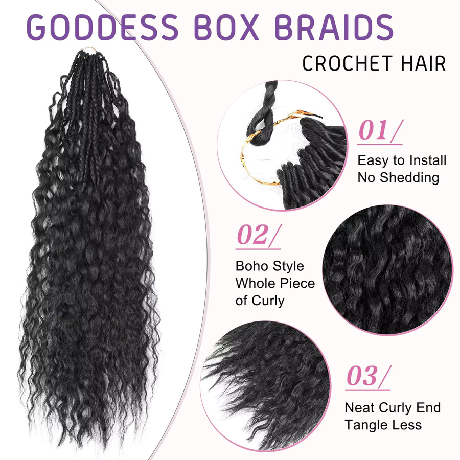 DinDong Box Braids Häkelhaar, 24 Zoll, Damen, Synthetisch - Bild 4