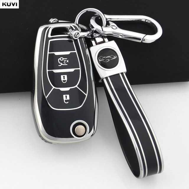 Kuvi TPU Auto Flip Schlüsselhülle in Schwarz für Chevrolet Spin, Cobalt, Cruze, Captiva und Onix - Bild 1
