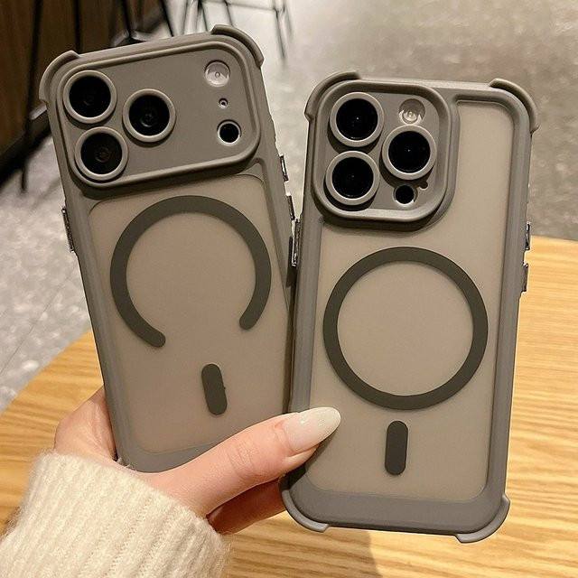 Stoßfeste MagSafe Handyhülle für Apple iPhone 17 Air, 16, 15 und 14 Pro Max mit matter Oberfläche und Magnetfunktion, Farbe: Transparent/Grau - Bild 1