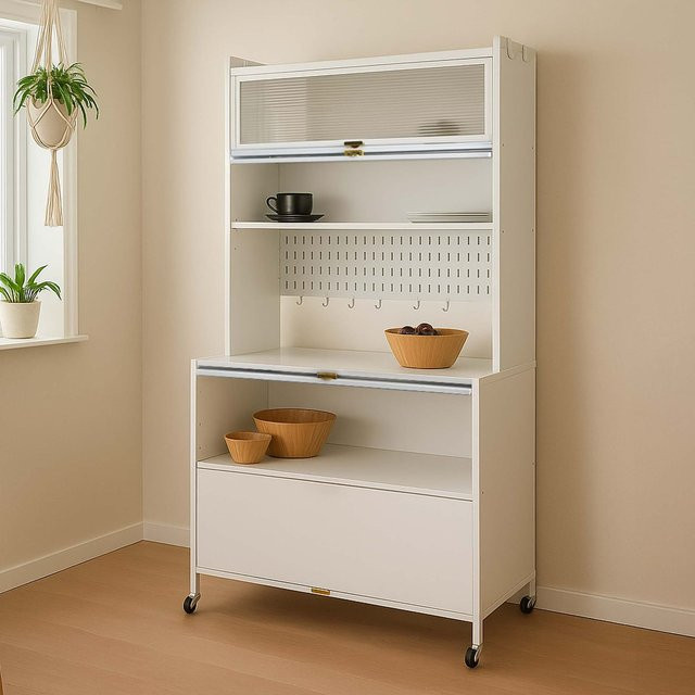 Rollbarer Küchenschrank MCW-O53 aus Metall in Weiß, H x B x T: 175 x 80 x 42 cm - Bild 1