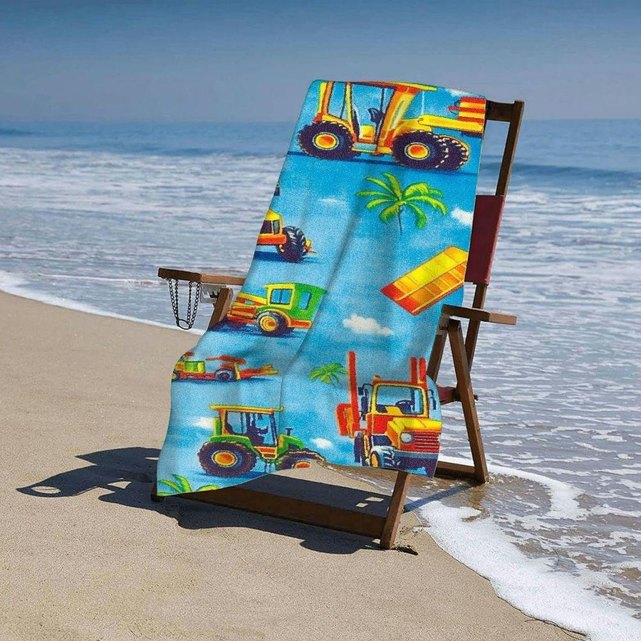 Ka Chen Muxi Strandtuch aus Mikrofaser mit blauem Bagger-Design, schnelltrocknend und saugfähig, Breite: 60 cm, Höhe: 120 cm - Bild 3
