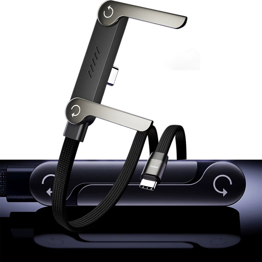 Fireurus 2-in-1 PD-zu-Typ-C-Schnellladekabel mit faltbarem Telefonhalter, 240 W, Schwarz - Bild 2