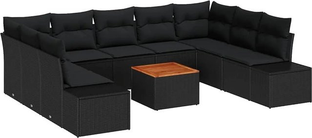 vidaXL Garten-Sofa-Set 10-teilig aus Polyrattan in Schwarz mit U-Form und Stauraum - Bild 1