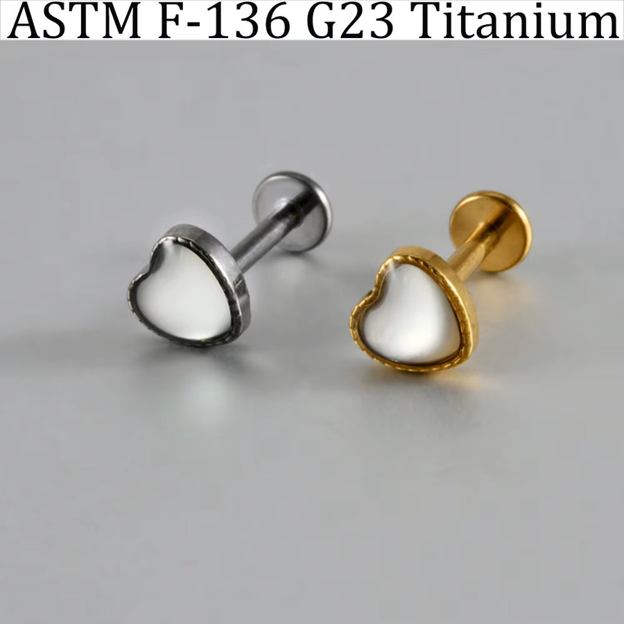 Ohrring Titan, 18K vergoldet, Herz gezahnte Muschel, Farbverlauf, Unisex - Bild 3