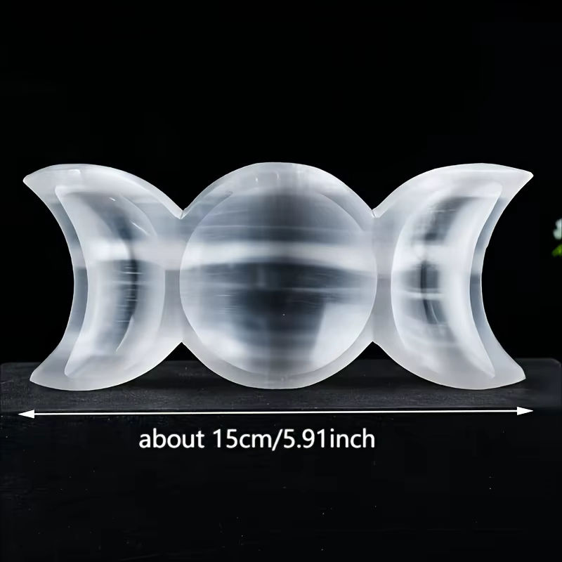 Selenit Mondgöttin Schale mit Dreifachmond Design in Weiß als Kristallschale für deine Dekoration - Bild 2