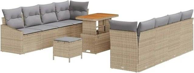 vidaXL 11-teiliges Garten-Sofa-Set aus Polyrattan und Akazie mit Kissen in Beige und Grau - Bild 1