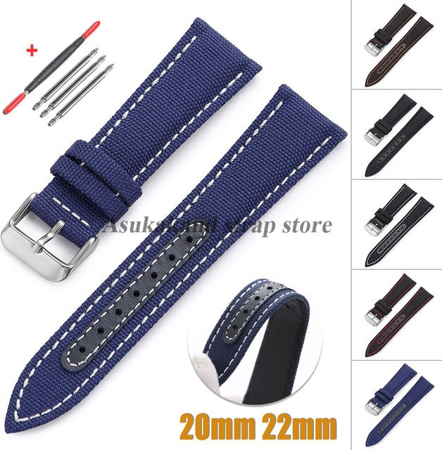 Uhrenarmband Sailcloth Canvas, Schwarz, Blau, Textil/NATO, Herren - Bild 1