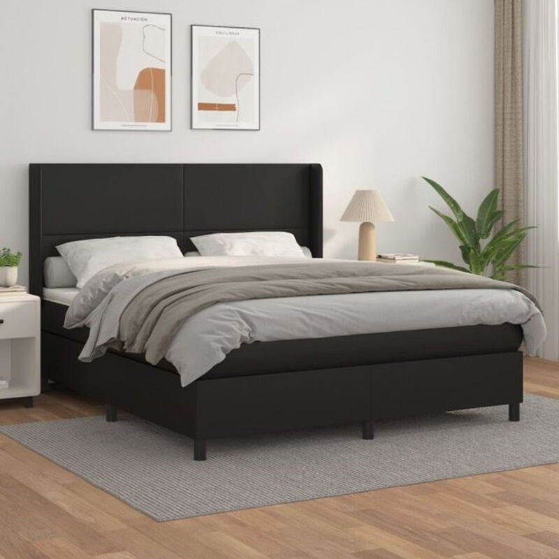 vidaxl Boxspringbett mit Matratze in Schwarz aus Kunstleder und Massivholz B/T/H: 160 x 200 x 118 cm - Bild 1