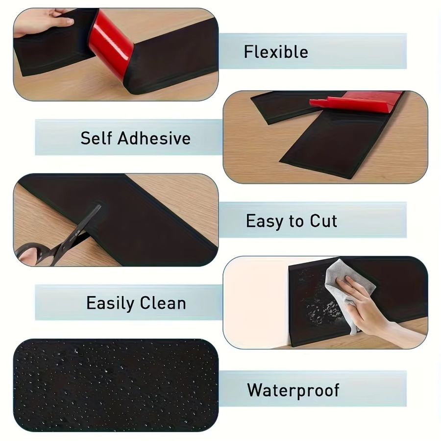 Selbstklebendes PVC-Sockelliste Wasserdichtes Gummisockelbrett in Weiß, B: 200 cm, H: 10 cm, T: 10 cm - Bild 3