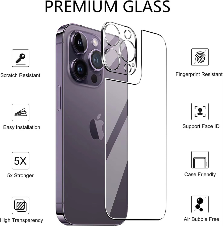 Set aus 4 Schutzfolien aus gehärtetem Glas für Apple iPhone 12 Mini, Rückseite und Display, transparent - Bild 2
