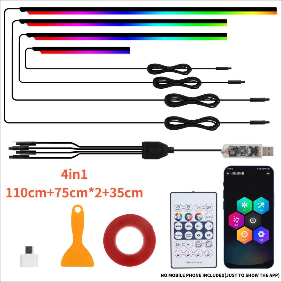 4in1 RGB LED Auto Ambiente Beleuchtung Set mit 213 Farben und Acryl Streifen für Dashboard und Innenraum in Multicolour - Bild 2