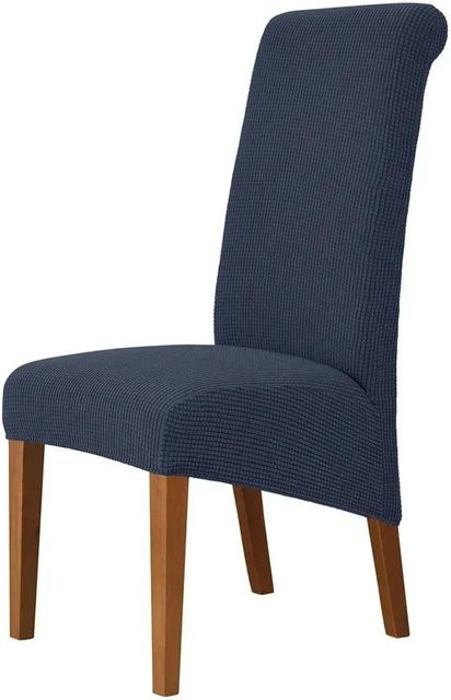 Einfarbiger Stretch Esszimmerstuhlbezug aus Polarfleece für Hochlehner in Blau - Bild 1