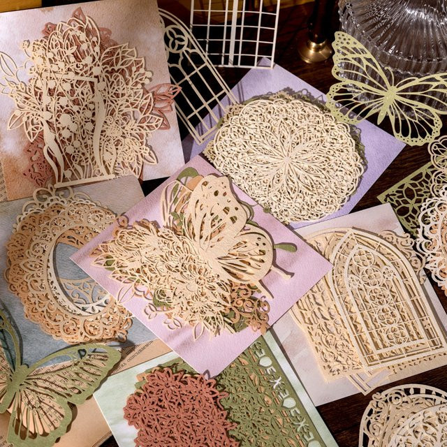 10 Stück Vintage Collage Material Papier mit Hohlmustern für Scrapbooking und DIY Tagebuch Basteln in Mehrfarbig - Bild 1