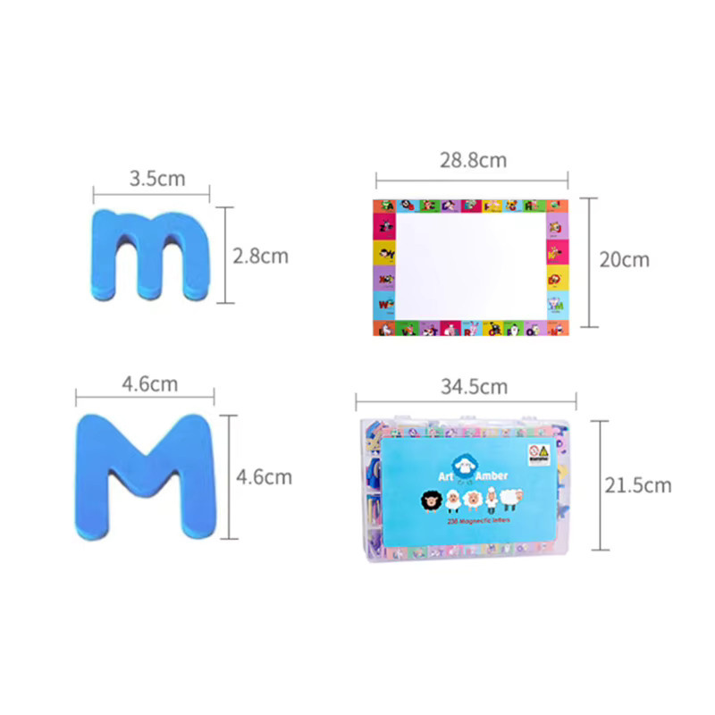 238-teiliges Magnetisches Buchstaben-Set mit ABC-Schaum-Alphabet-Magneten, doppelseitigem Magnetbrett, Stiftbrett und Aufbewahrungsbox in Multicolor - Bild 2