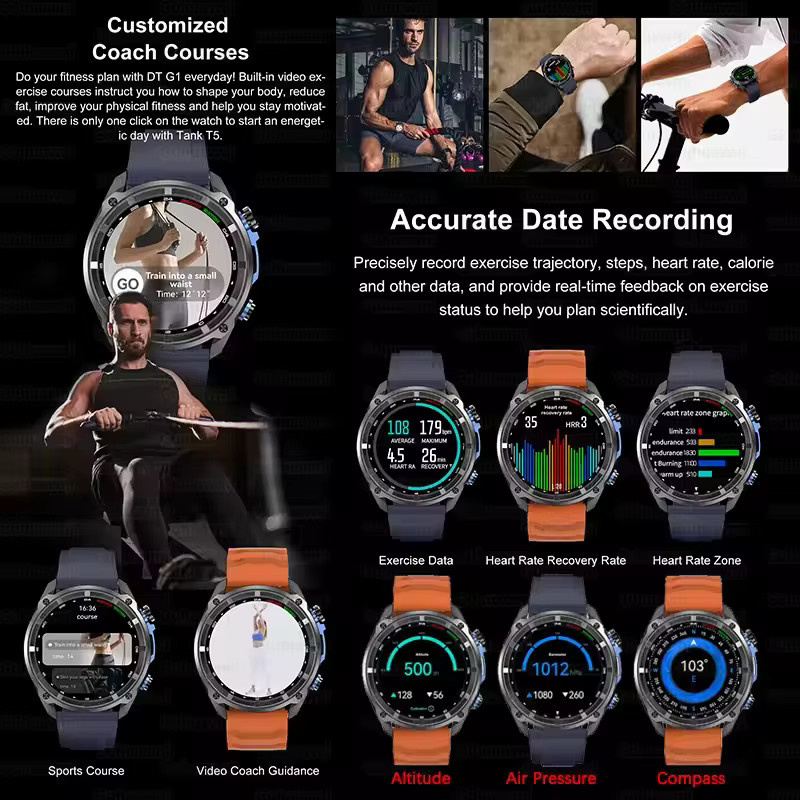 GUHUAVMI Smartwatch für Männer mit GPS Offline-Karte, Kompass, Bluetooth-Anruffunktion und 10ATM Wasserdichtigkeit, Schwarz - Bild 4