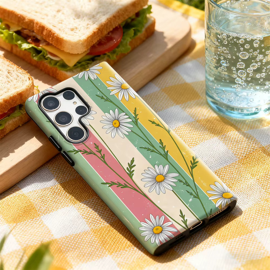 Daisy Stripes Handyhülle für Samsung Galaxy S25 Ultra, S24 und S23 Ultra Plus mit glänzender doppellagiger Rückseite in Multicolour - Bild 2