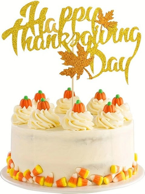 VRISE Herbstlicher Thanksgiving-Kuchenaufsatz mit Ahornblatt-Design in Gold - Bild 1