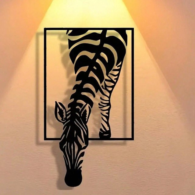 CIFBUY Zebra Wandkunst aus Metall in Schwarz als rustikales Bauernhaus Dekoschild für Wohnzimmer und Garten - Bild 1